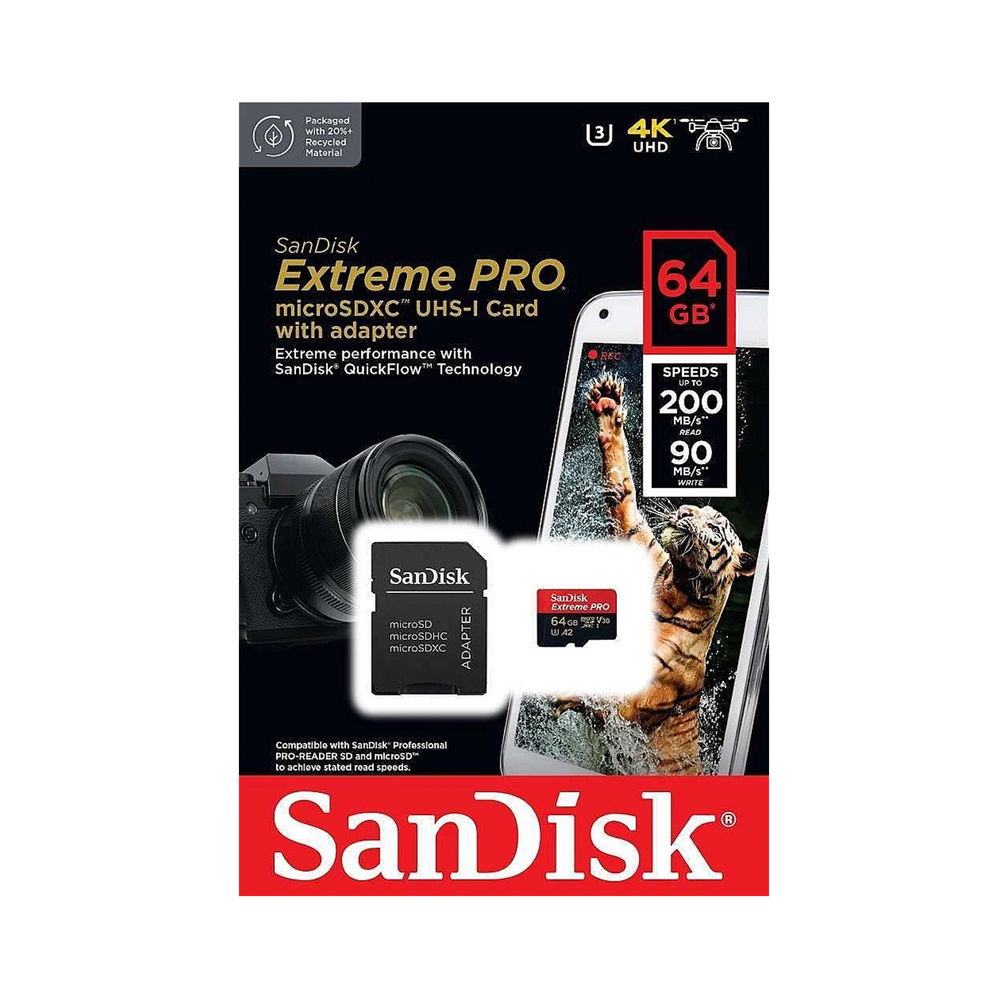 SanDisk Extreme Pro MicroSD + adapter UHS-I V30 A2 - 64GB - Afbeelding 4